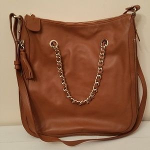 GILI Leather Crossbody Bag w/ Zipper & Chain Detai